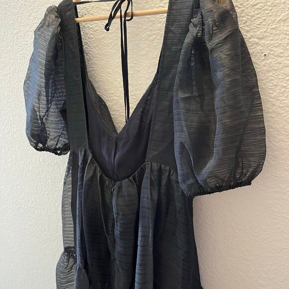 NWT Free People Hailey Puff Sleeve Sheer Midi Dress Black Size 12 $168 Romantic - Picture 11 of 11